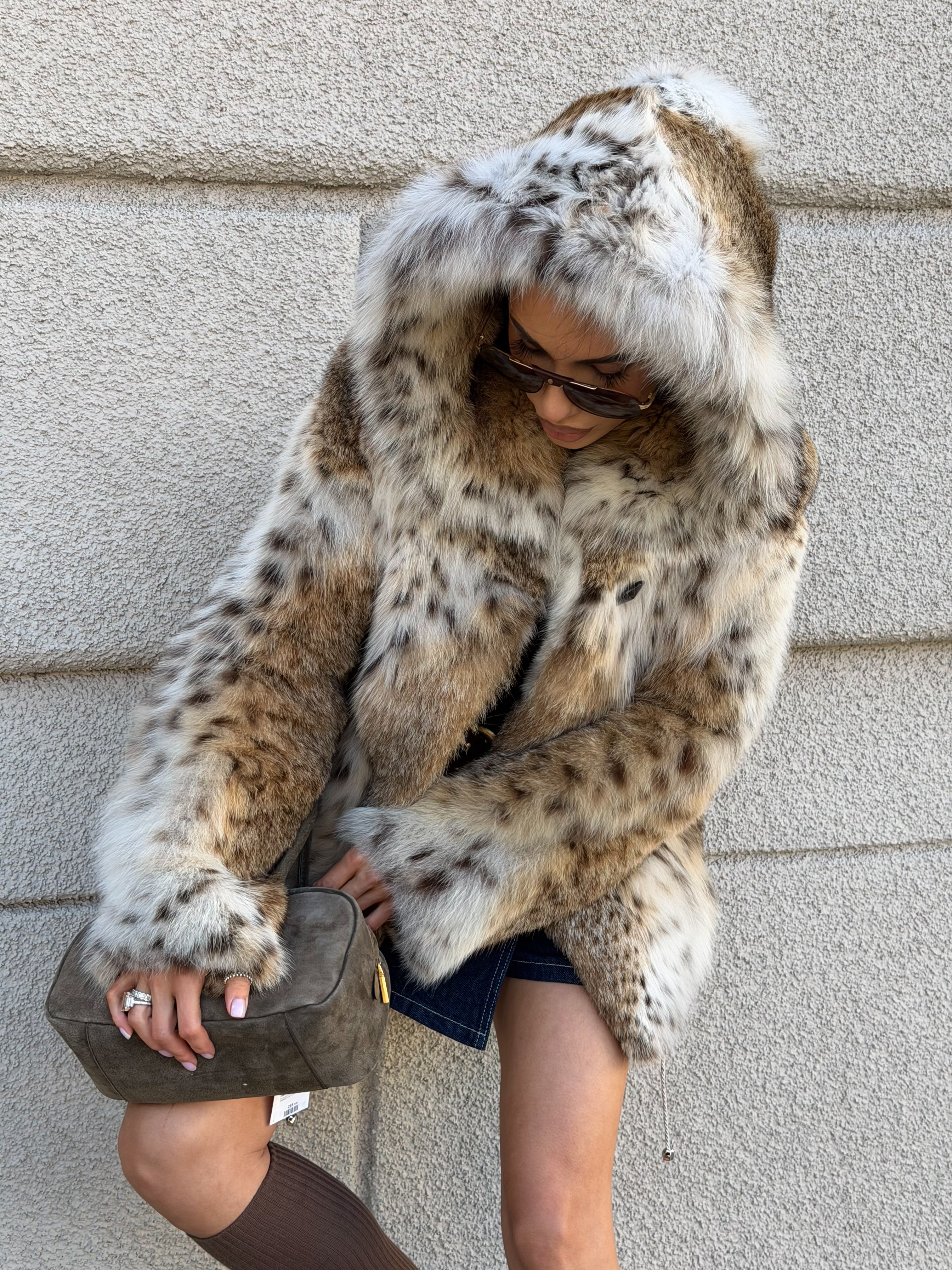 Lynx fur coat with hood